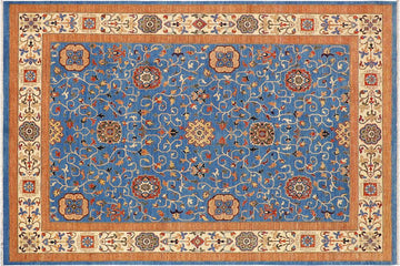 handmade Traditional Kafkaz Chobi Ziegler Blue Beige Hand Knotted RECTANGLE 100% WOOL area rug 9 x 12